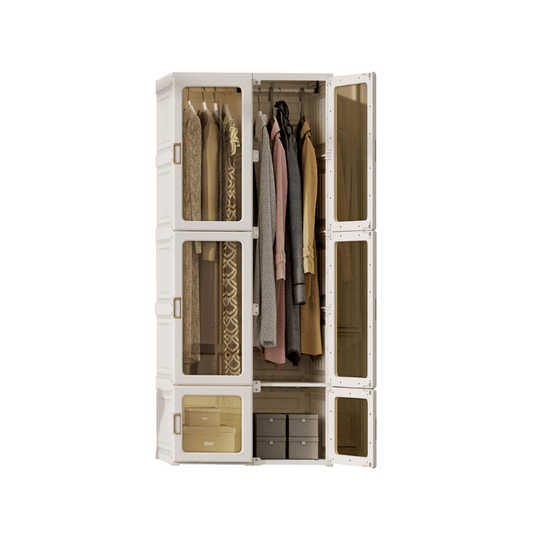 Kylin Cubes Storage Folding Cabinet Wardrobe With 10 Grids & 6 Doors & 2 Hangers