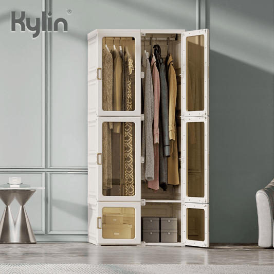 Kylin Cubes Storage Folding Cabinet Wardrobe With 10 Grids & 6 Doors & 2 Hangers