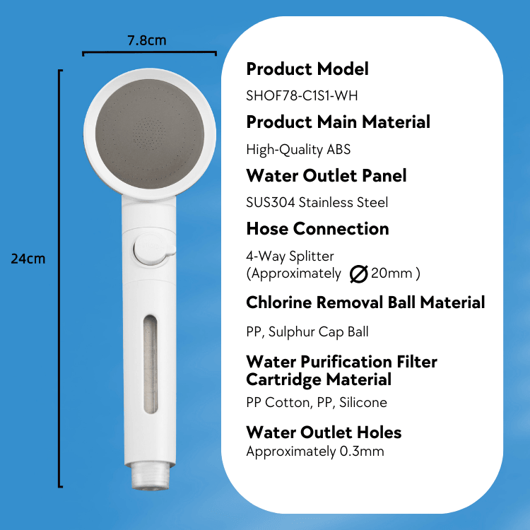 Kylin Home & Bath Series Shower ON-OFF Head Set With Filter & Ceramic Ball SHOF78-C1S1-WH