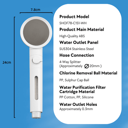 Kylin Home & Bath Series Shower ON-OFF Head Set With Filter & Ceramic Ball SHOF78-C1S1-WH