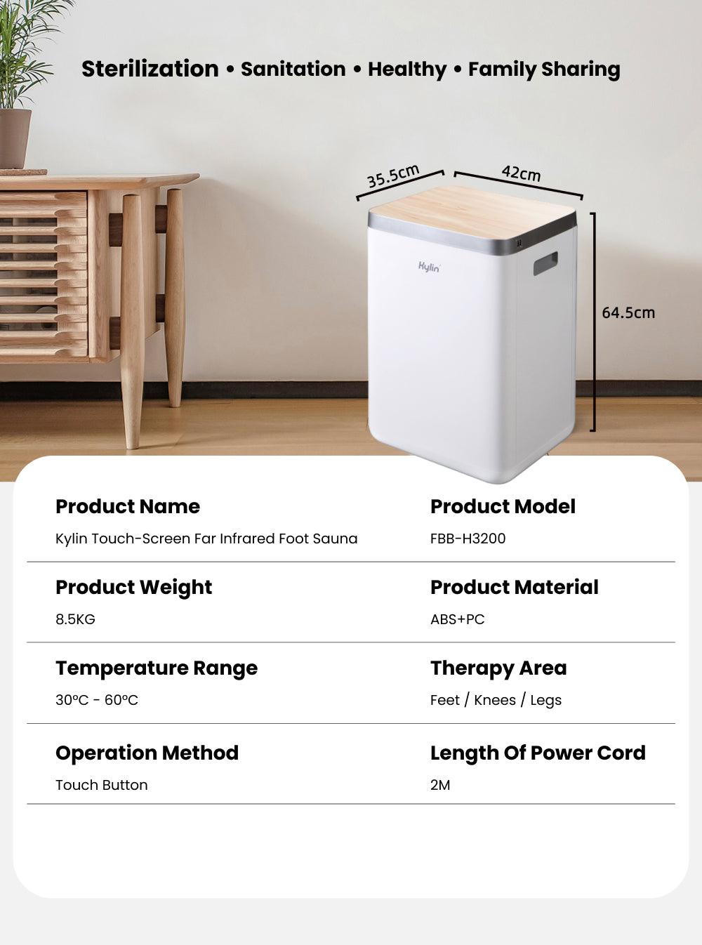 Kylin Touch-Screen Far Infrared Portable Foot Sauna With Sliding Top FBB-H3200