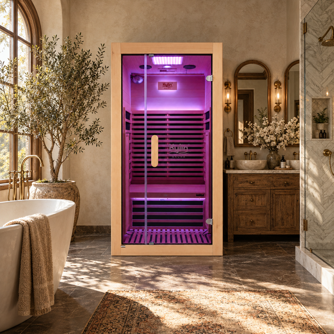 Kylin Premium Full Spectum Low EMF Infrared Sauna Room 1 Person H6132 (Floor Heater included)