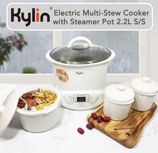 Kylin Electric Multi-Stew Cooker Stainless Steel/ Ceramic Steamer Pot 2.2L AU-K1022