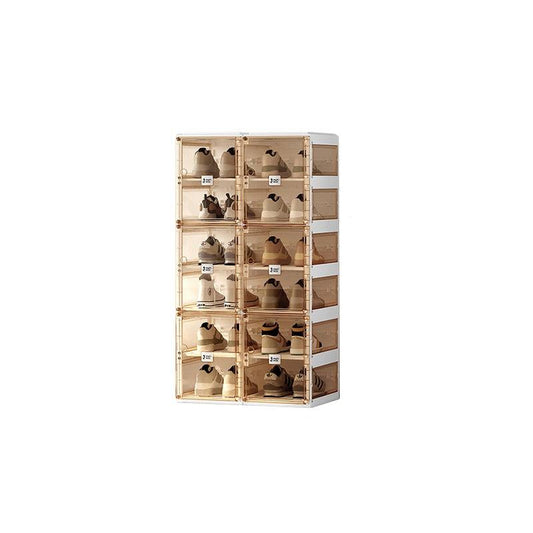 Kylin Cubes Storage Folding Shoe Box With 2 Column & 12 Grids & 6 Brown Door