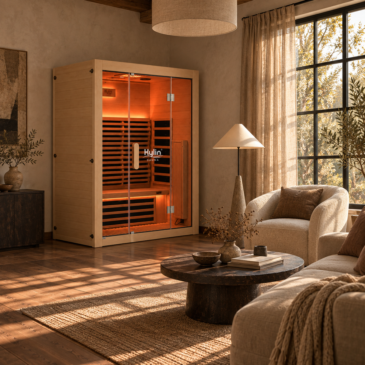 Kylin Premium Full Spectum Low EMF Infrared Sauna Room 3 Person H6332 (Floor Heater included)