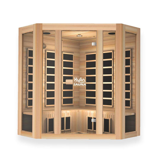 Kylin Low EMF L-shaped Corner Carbon Far Infrared Sauna 4 person - K8401/033LV