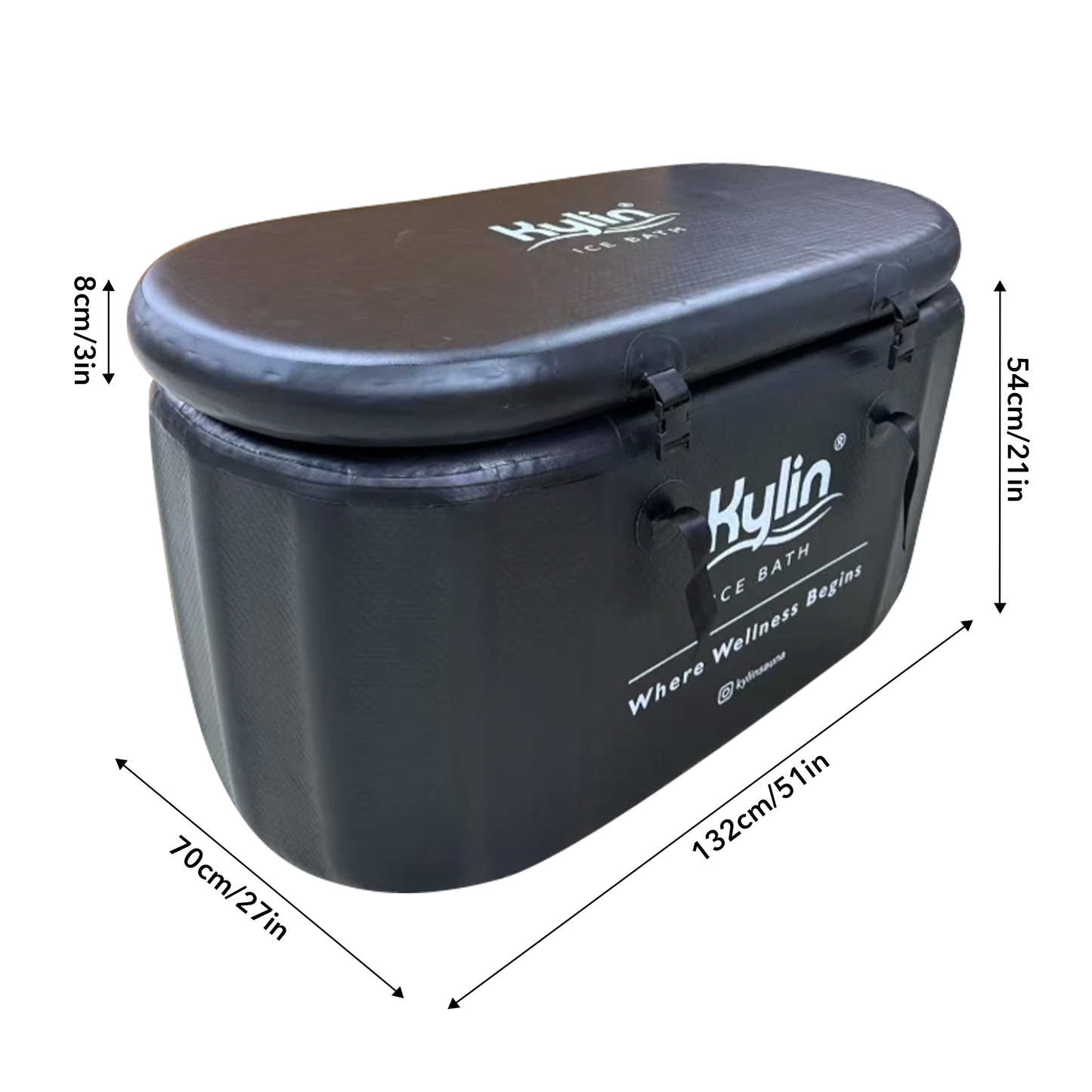 Kylin Portable Oval Ice Bath Tub Cold Plunge 265L - Black