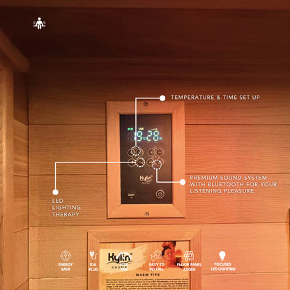 Kylin Low EMF Premium Cedar Infrared Sauna Room 2 Person H6204 (Floor Heater included)
