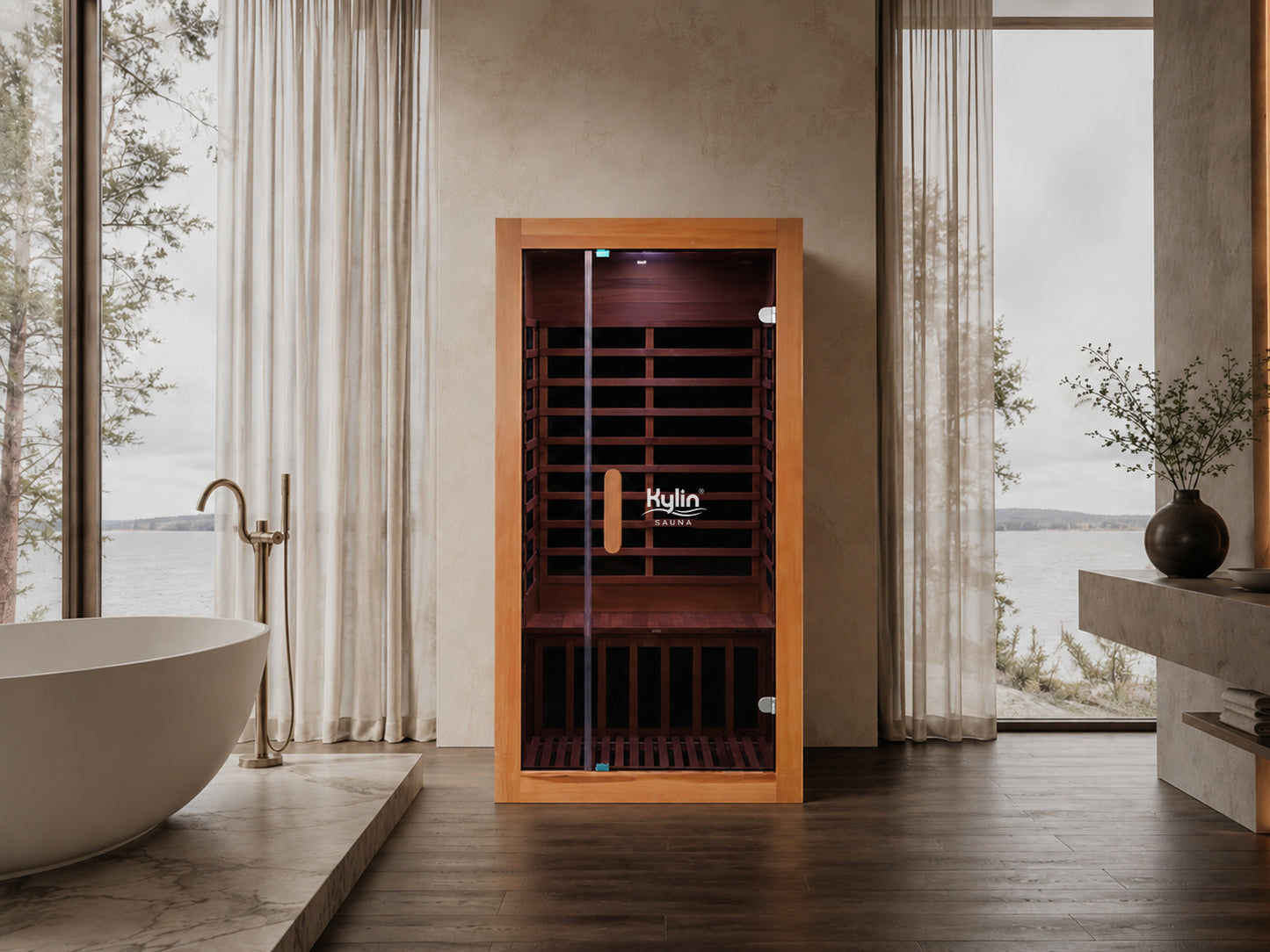 Kylin Low EMF Premium Cedar Infrared Sauna Room 1 Person H6104 (Floor Heater included)